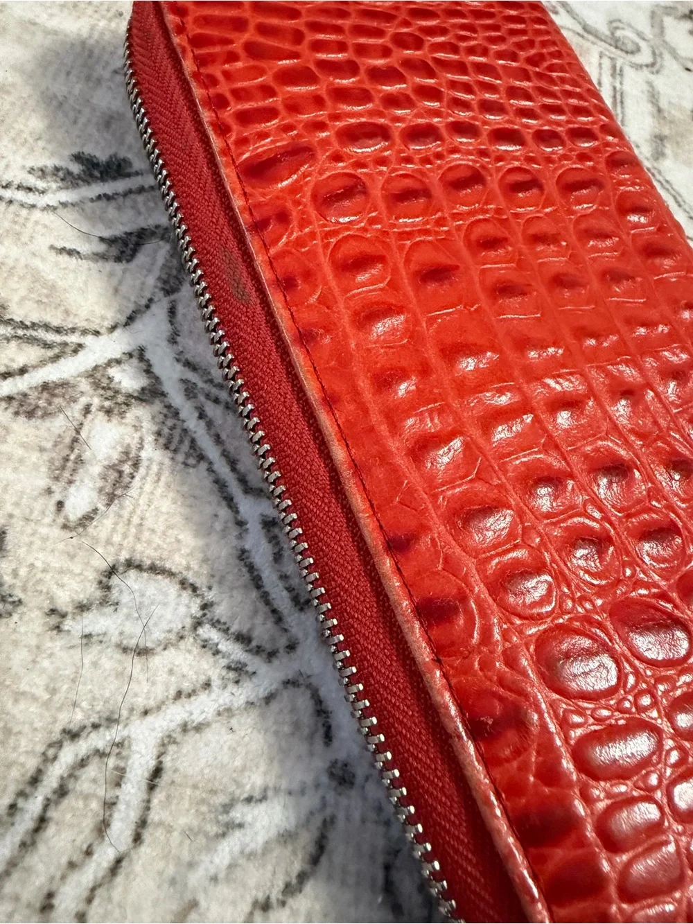 FURLA leather red/orange croc-Embossed Zip-around Wallet